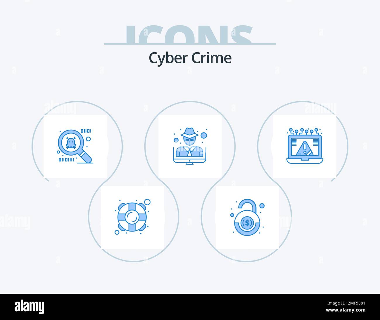 Cyber crime Blue Icon Pack 5 Icon Design. avis. crime. logiciels espions. connexion. voleur Illustration de Vecteur