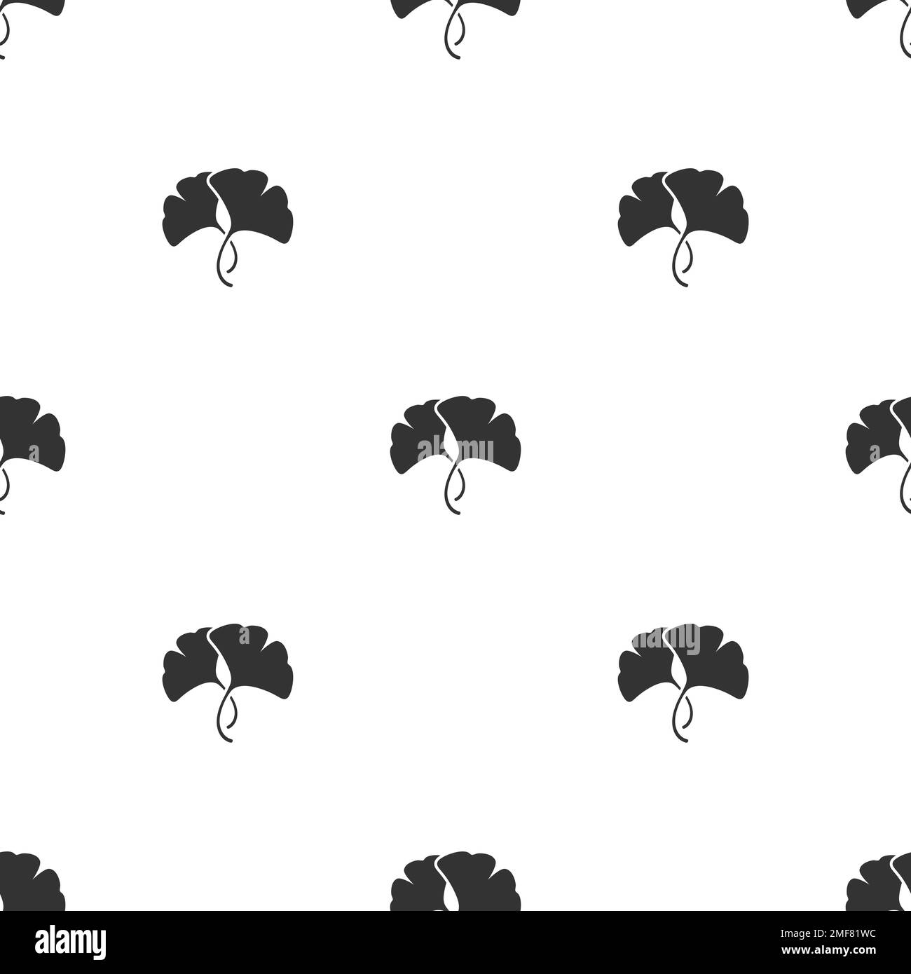 Motif fleuri sans couture feuilles de ginkgo biloba noir. Texture florale sur fond blanc. Décoration florale à branches. Pour l'impression sur tissu ou papier. VVecto Illustration de Vecteur