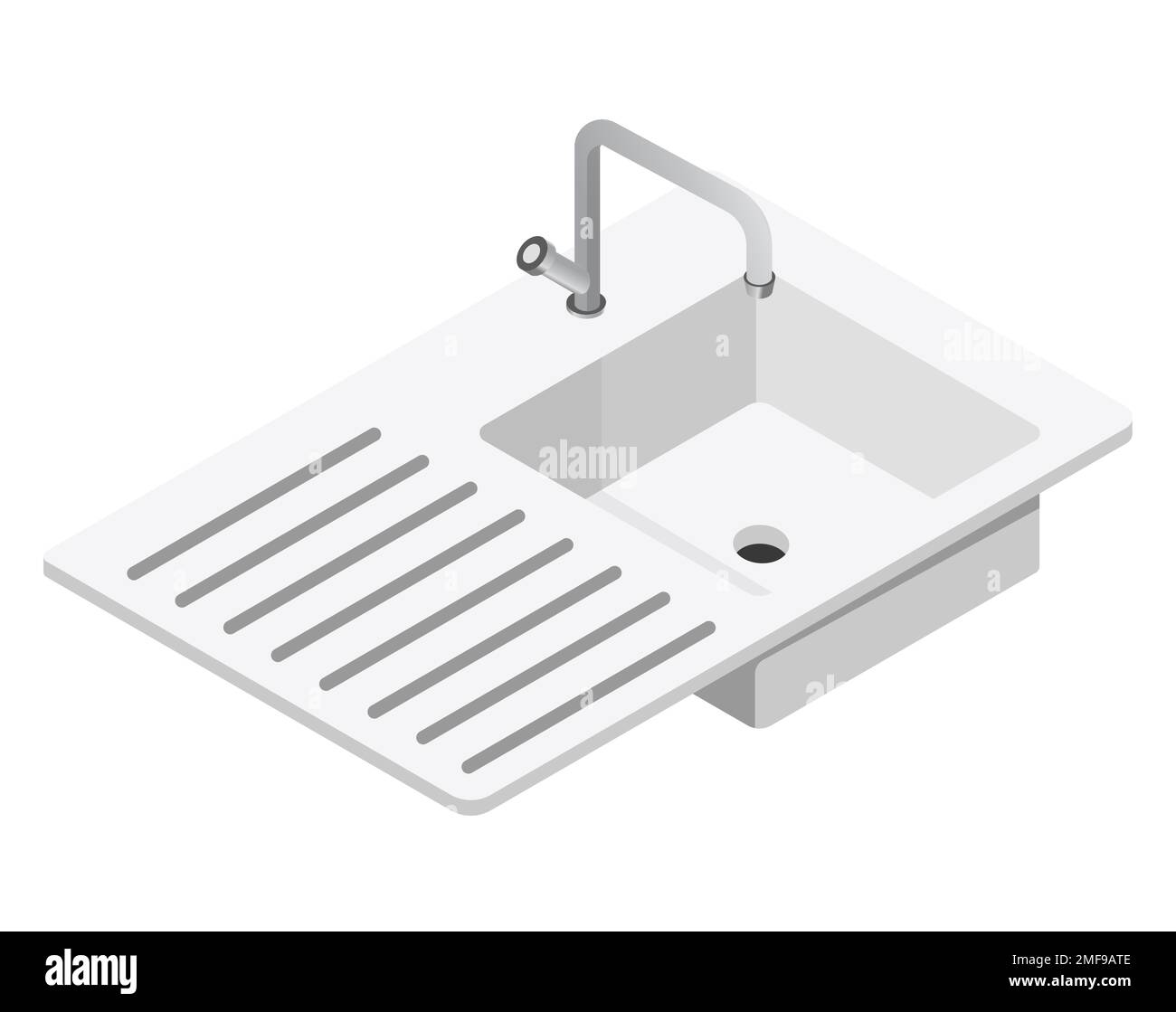 Évier et robinet avec surface de séchage de vaisselle mobilier de cuisine Illustration de Vecteur