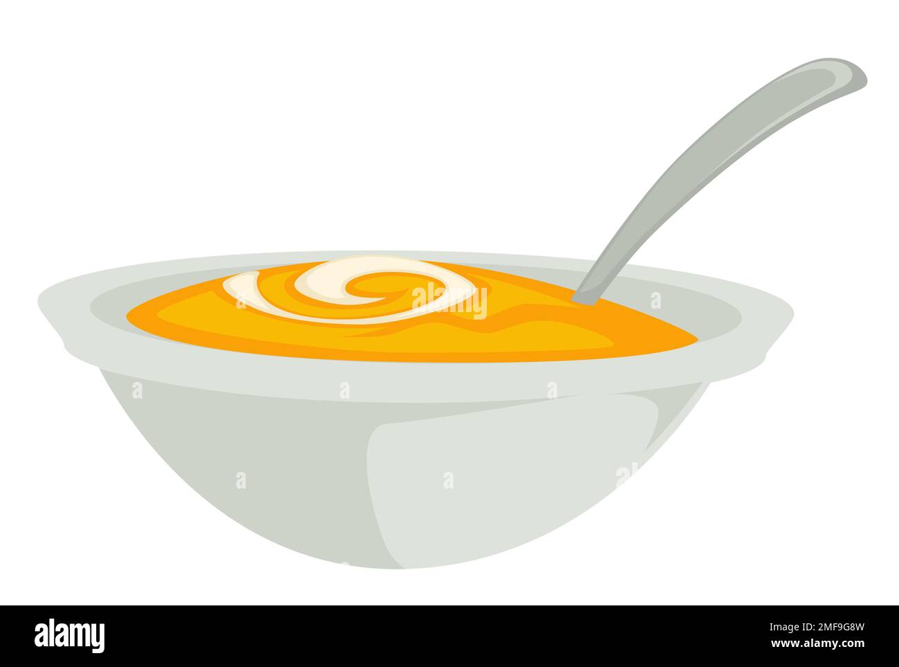 Soupe de potiron ou purée dans un bol avec un plat isolé à la cuillère Illustration de Vecteur