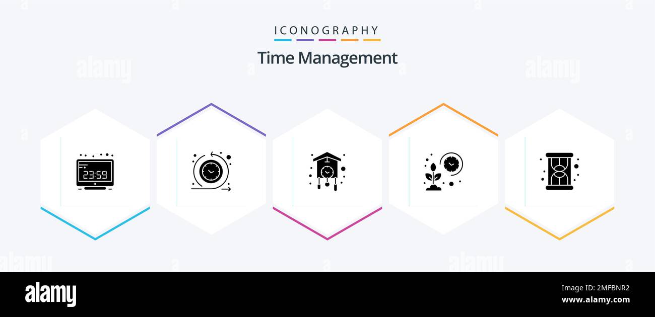 Pack d'icônes Glyph Time Management 25 avec Grow. agriculteur. traitement du temps. ferme. cuckoo Illustration de Vecteur