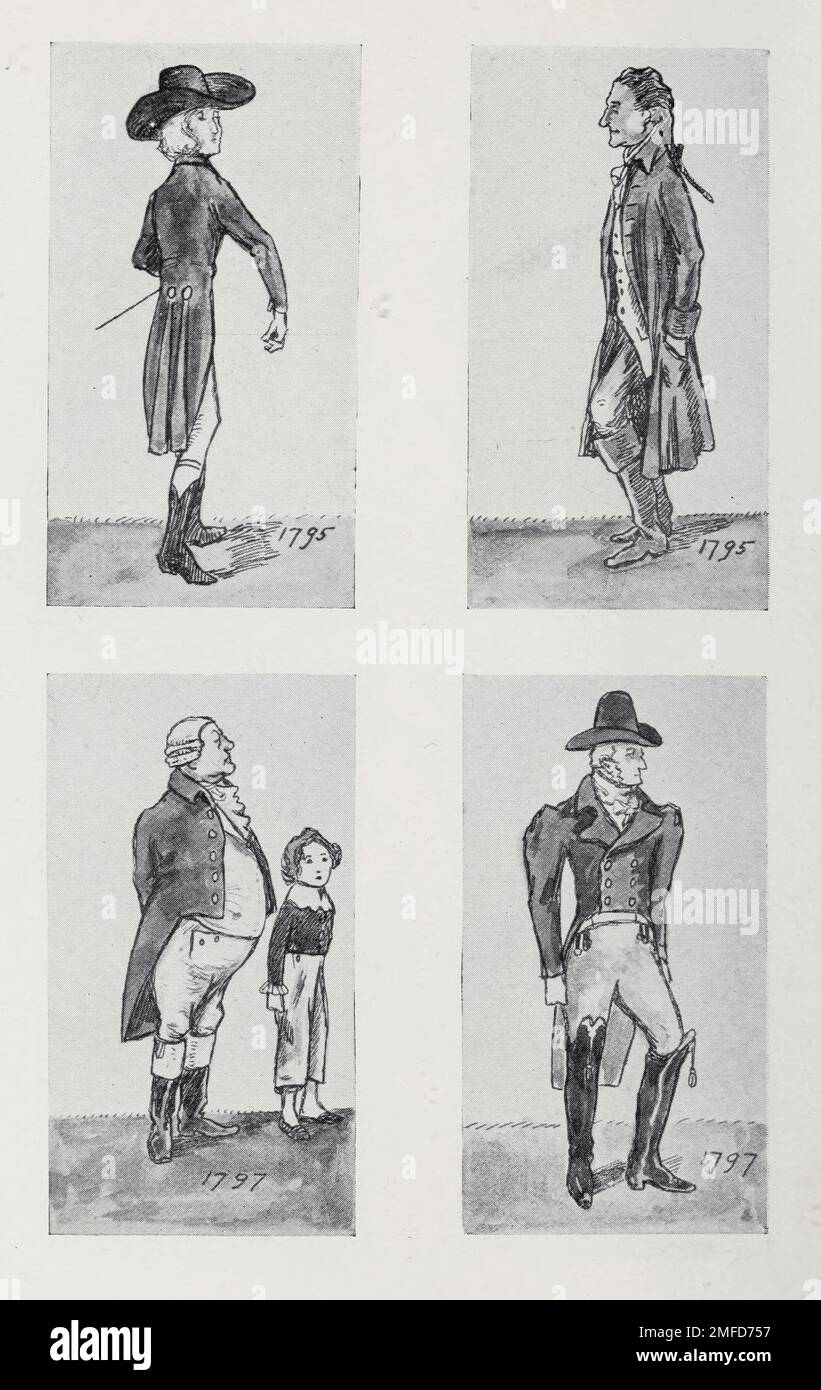 DESSINS ILLUSTRANT LE COSTUME DU RÈGNE DE GEORGE LE TROISIÈME par Dion Clayton Malthrop du livre « French Costume » de Dion Clayton Malthrop, 1878-1937 Date de publication 1907 Éditeur London, A. & C. Black Banque D'Images