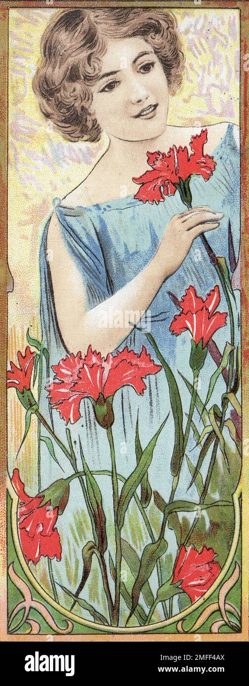 Art nouveau peinture 1900s Femme avec fleurs Mucha Art Banque D'Images