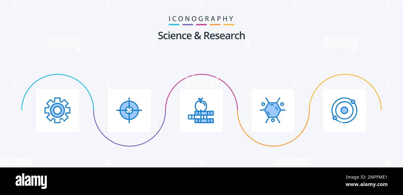 Pack d'icônes Science Blue 5 inclus . structure. livres. molécule. science Illustration de Vecteur