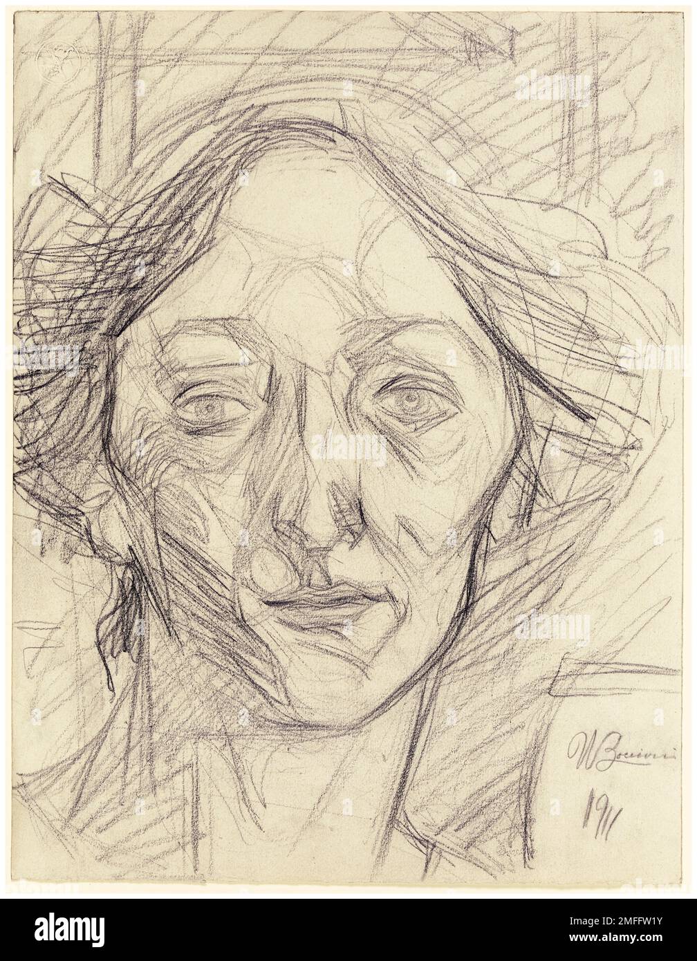 Umberto Boccioni, tête de femme, dessin de portrait au crayon, 1911 Banque D'Images