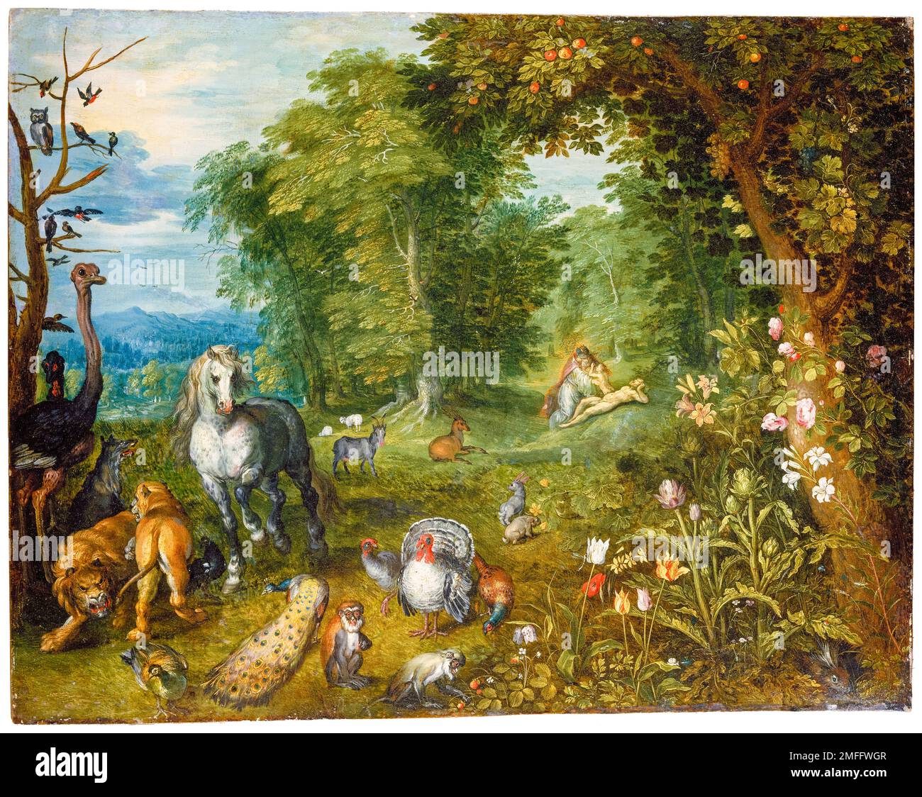 Jan Brueghel le plus jeune, Paradis avec la création d'Eve, peinture à l'huile sur cuivre, 1636-1640 Banque D'Images