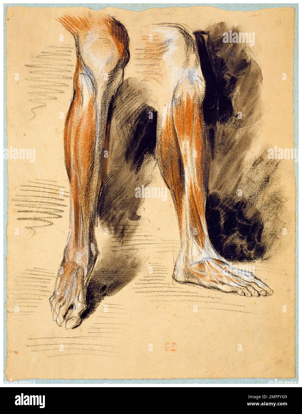 Eugene Delacroix, Etudes d'une jambe droite, (Etudes anatomiques), dessin à la craie avec encre et pinceau, 1835-1849 Banque D'Images