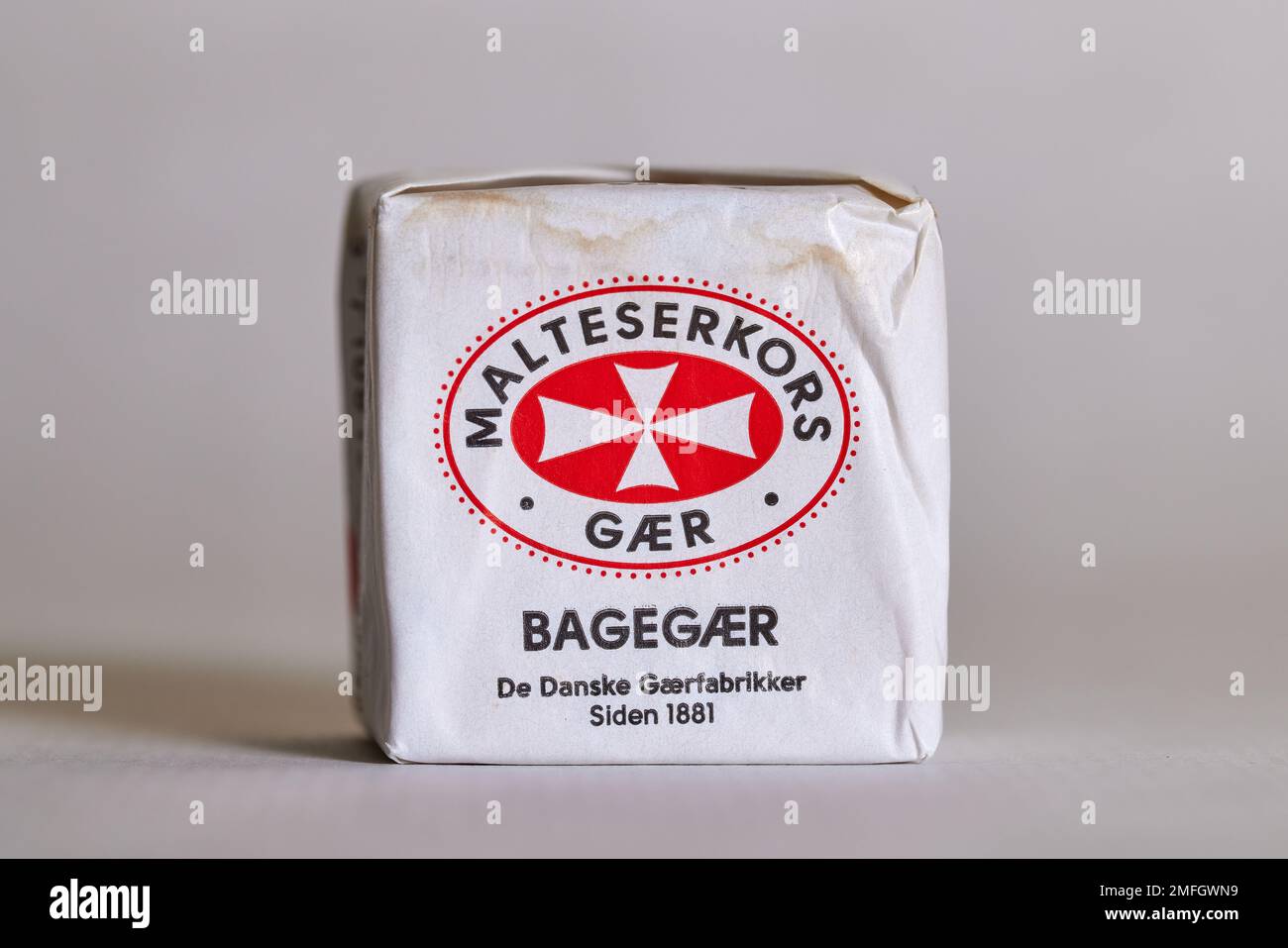 Levure fraîche, 50 grammes, de Danske Gærfabrikker (The Danish Yeast Company) Banque D'Images