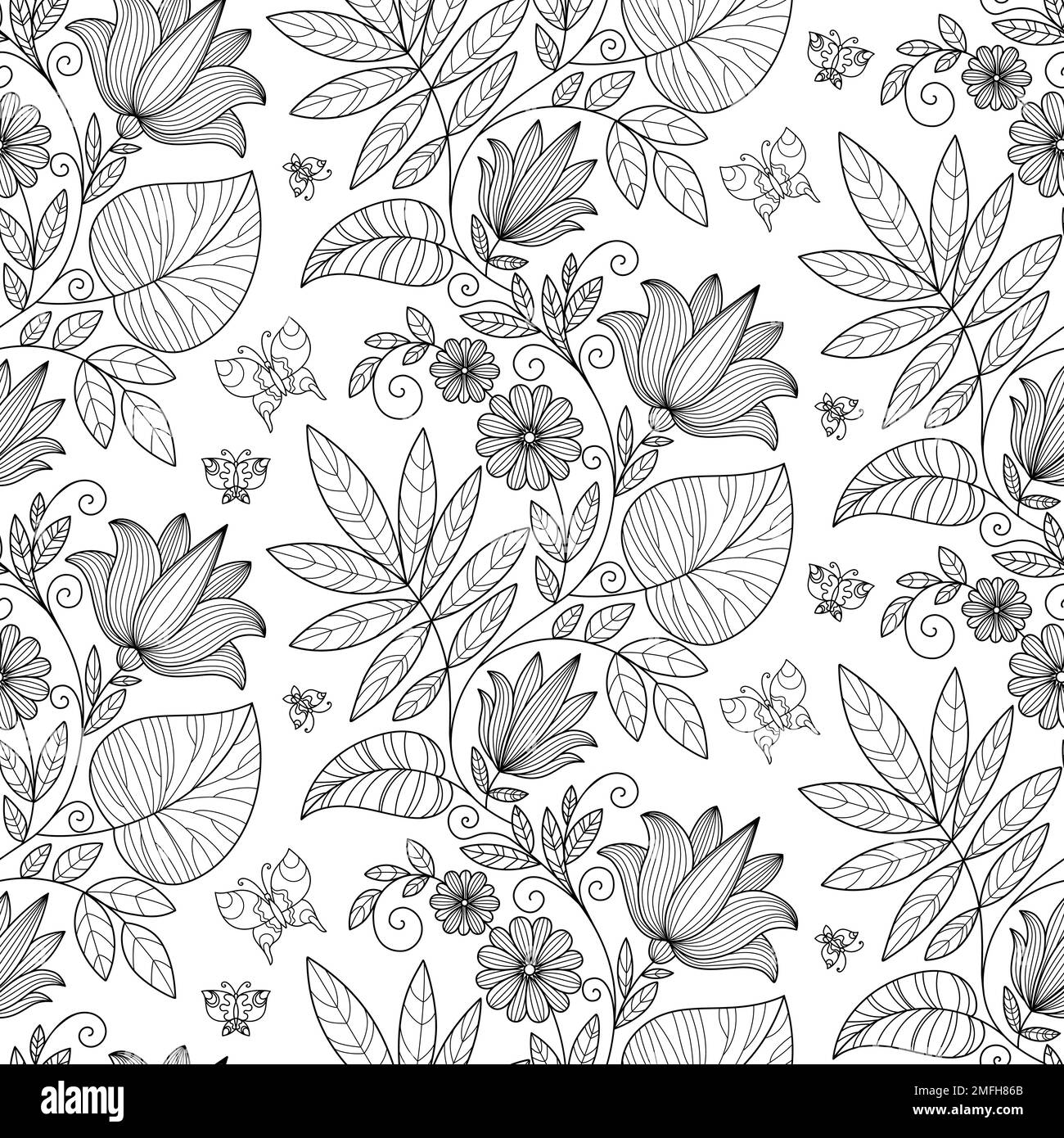 Motif fleuri sans couture. Noir et blanc. Vecteur Illustration de Vecteur