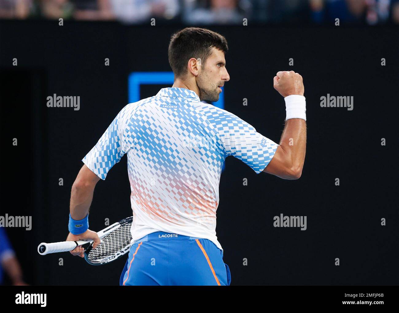 Melbourne, Australie. 25th. Janvier 2023. Le joueur serbe de tennis Novak Djokovic Celbrates lors du tournoi Open d'Australie à Melbourne Park le mercredi 25 janvier 2023. © Juergen Hasenkopf / Alamy Live News Banque D'Images