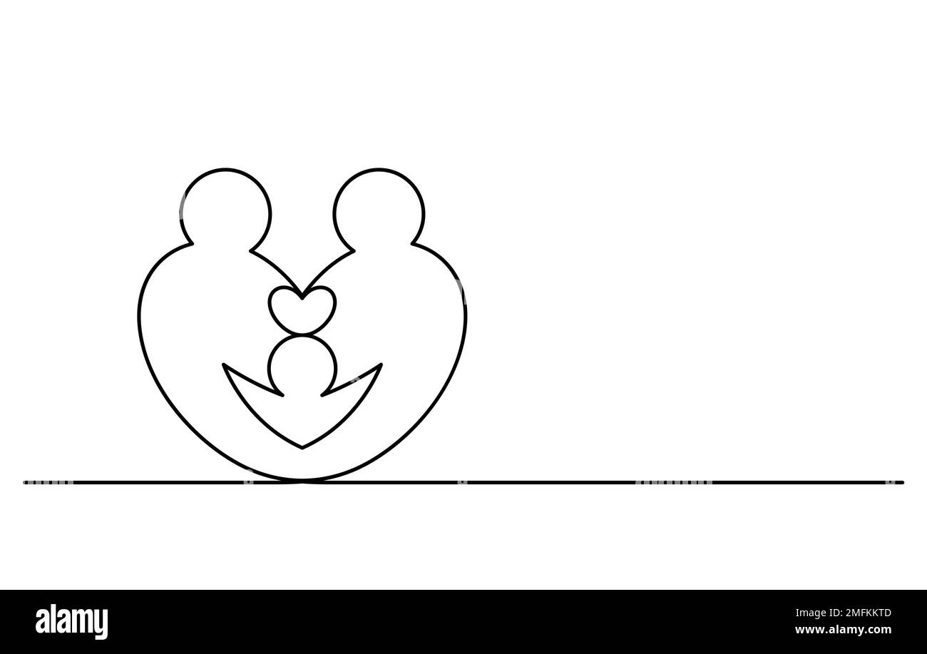 famille de bonheur embrassant le concept en forme de coeur ligne continue dessin illustration vectorielle Illustration de Vecteur