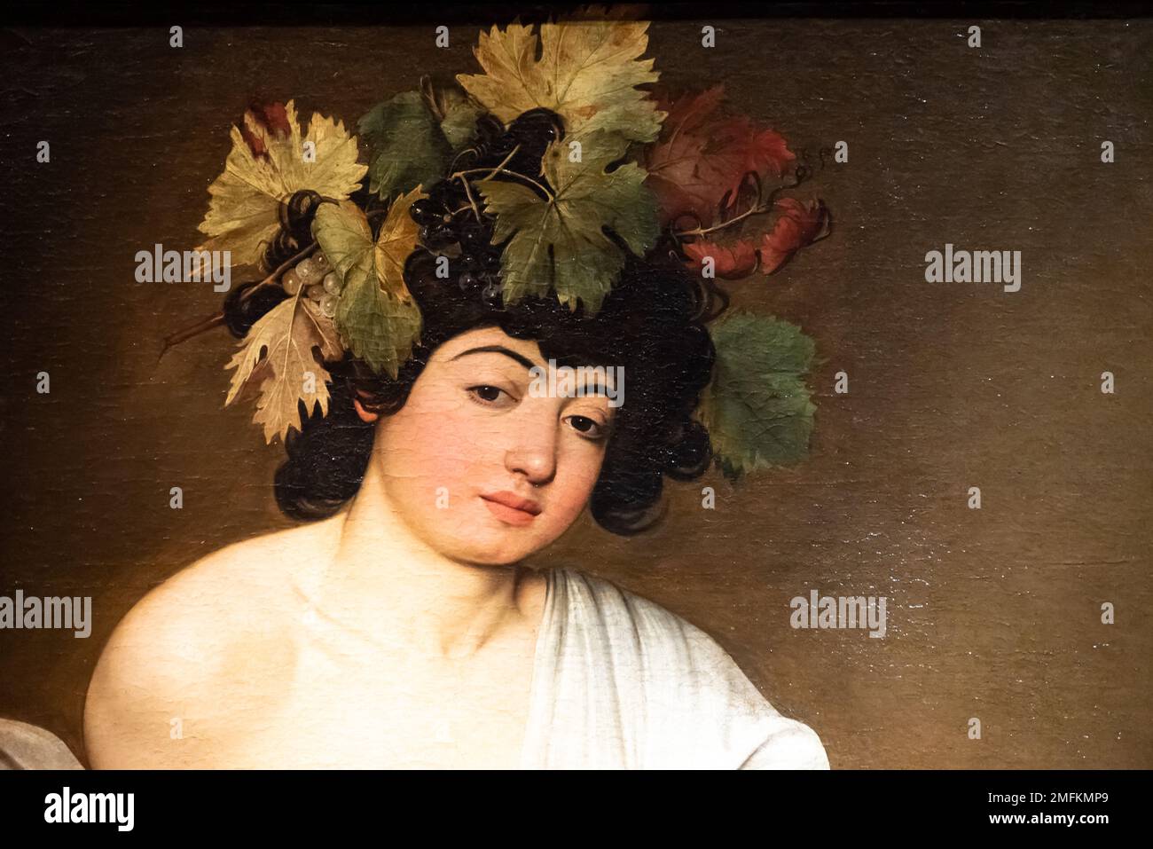 Portrait de brunette avec des feuilles dans ses cheveux Banque D'Images