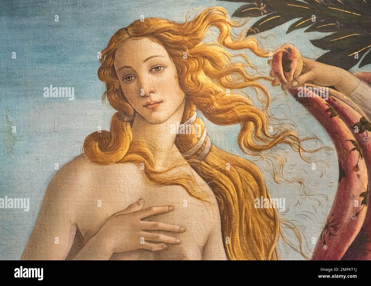 Gros plan sur le portrait de Vénus dans le chef-d'œuvre de Botticelli "la naissance de Vénus" Banque D'Images