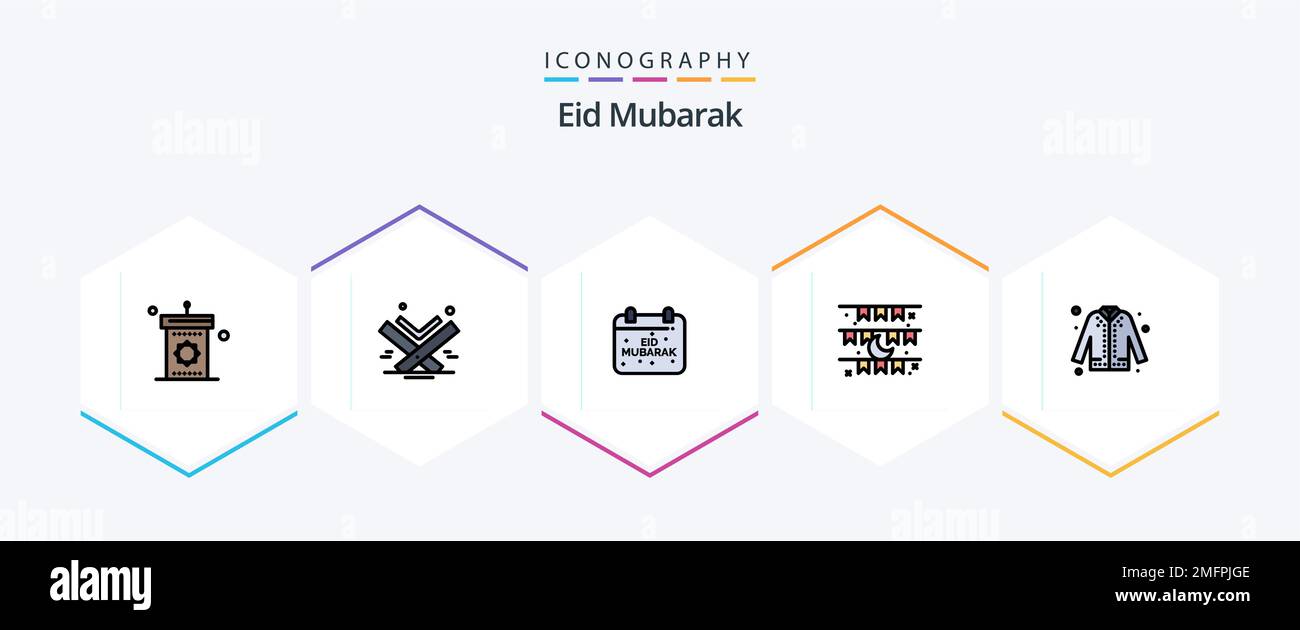 EID Mubarak 25 FilledLine Icon pack comprenant célébration. lune. l'islam. musulmans. moubarak Illustration de Vecteur