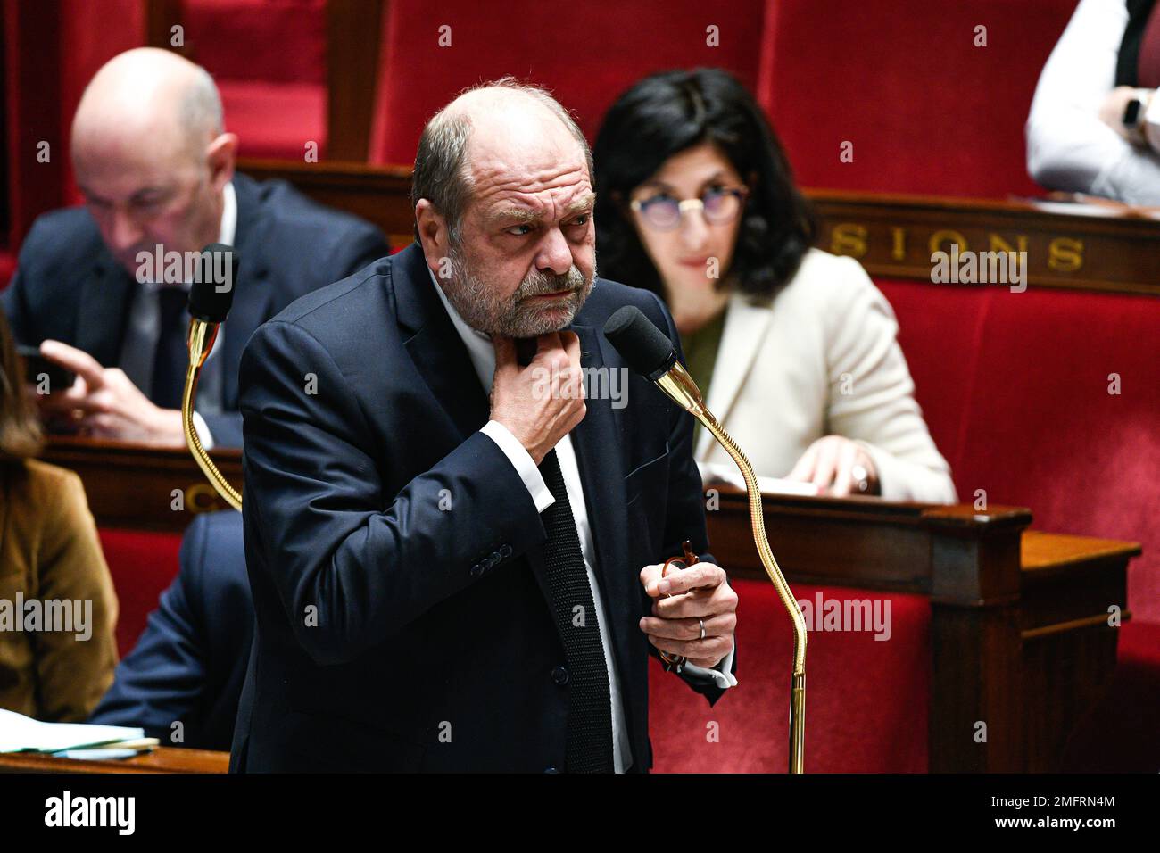 Paris, France. 24th janvier 2023. Le ministre français de la Justice, Eric Dupond Moretti, lors d'une session de questions au gouvernement à l'Assemblée nationale à Paris, en France, sur 24 janvier 2023. Photo de Victor Joly/ABACAPRESS.COM crédit: Victor Joly/Alay Live News Banque D'Images