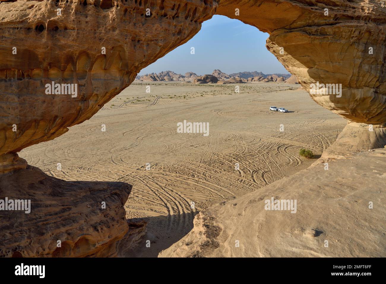 The Arch, également connu sous le nom de Rainbow Rock, près d'Alula, de la province de Medina, de l'Arabie Saoudite, de la péninsule arabique Banque D'Images