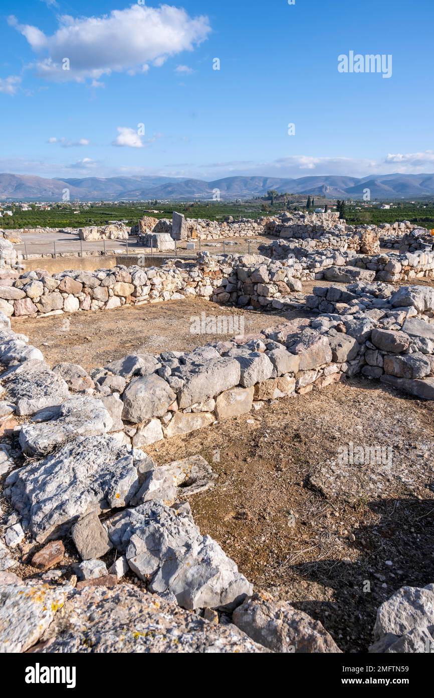 Ruines du site mycénéen de Tiryns, site d'excavation, Péloponnèse, Grèce Banque D'Images