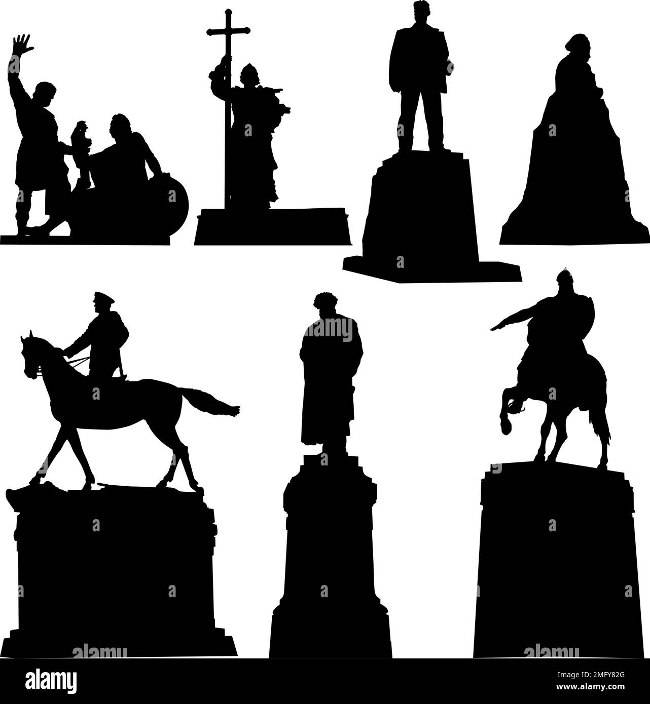 Silhouettes des principaux monuments de la ville de Moscou sur fond blanc. Illustration de Vecteur