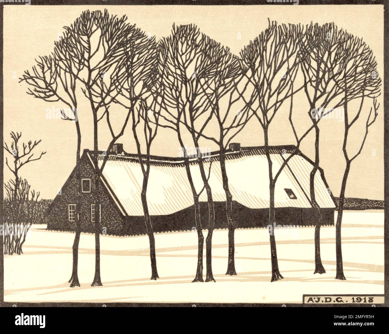 Julie de Graag - ferme dans la neige - 1918 Banque D'Images