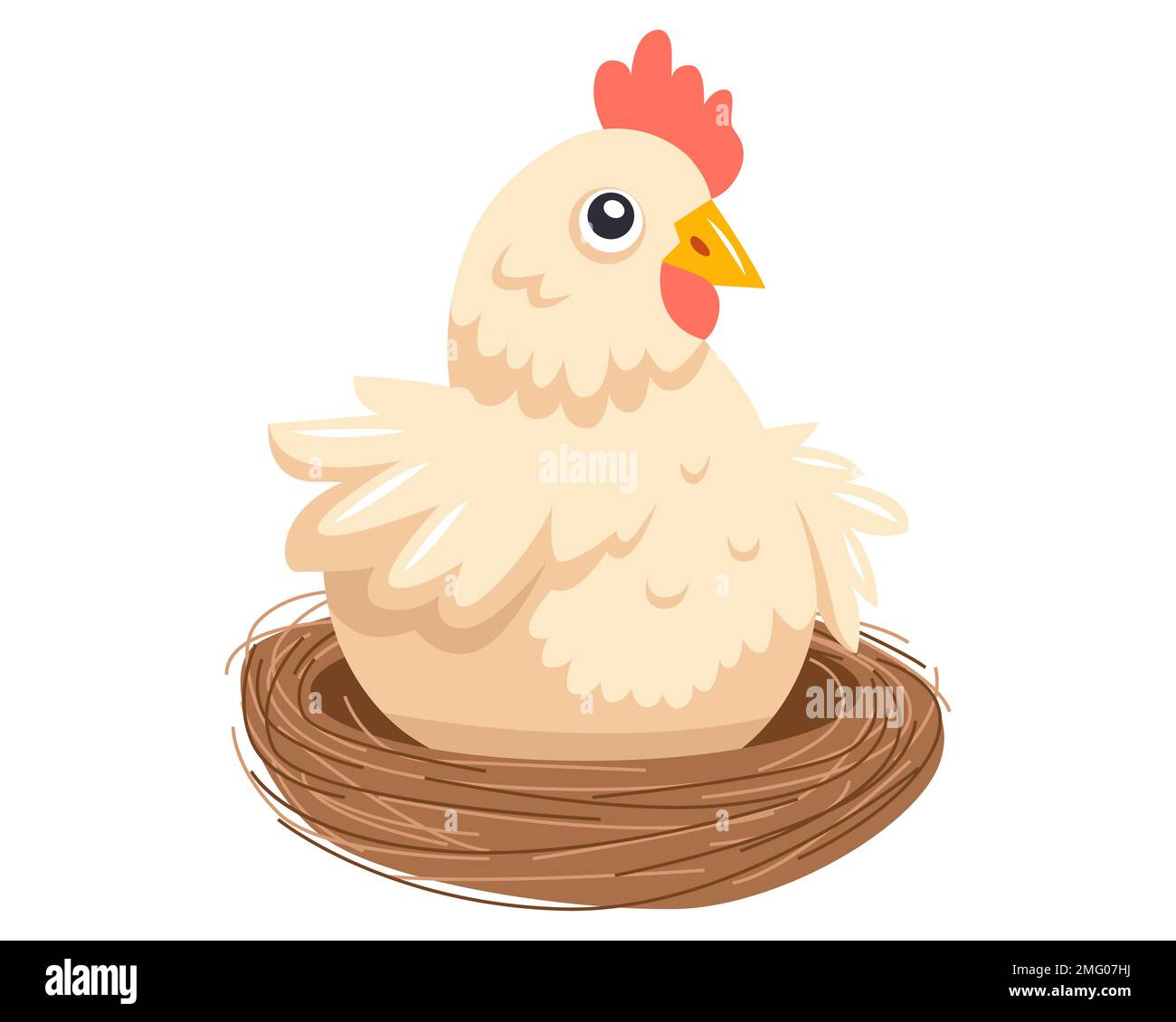 une jolie poule blanche se trouve dans un nid et attend des poussins. incuber les œufs d'oiseau. illustration vectorielle plate. Illustration de Vecteur