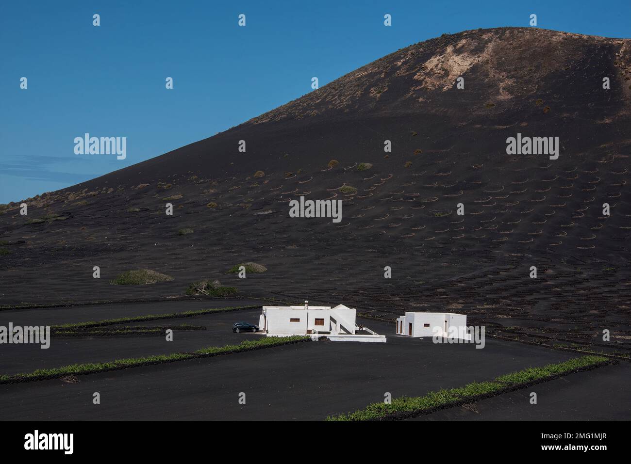 Maison de vacances et ferme à la Geria, région viticole de Lanzarote, îles Canaries. Banque D'Images