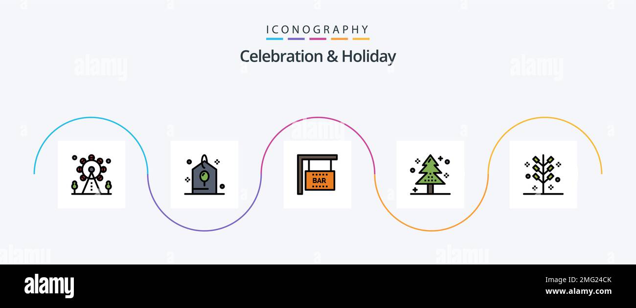 Pack de 5 icônes de la série Celebration and Holiday Line comprenant des craquelins. arbre. panneau de barre. vacances. noël Illustration de Vecteur
