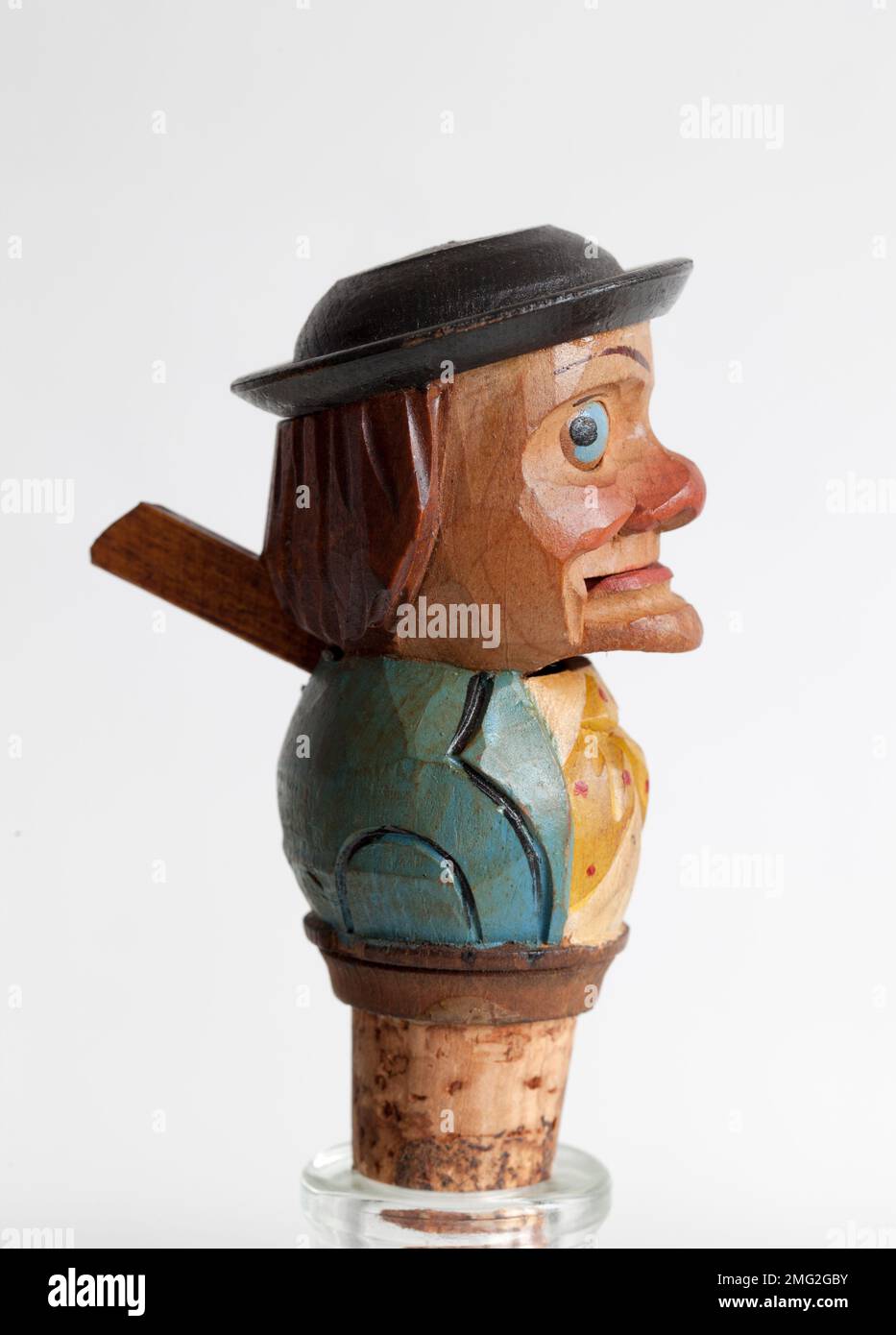 Vintage Anri Antique sculptée en bois bouchon de bouteille de caractère Banque D'Images