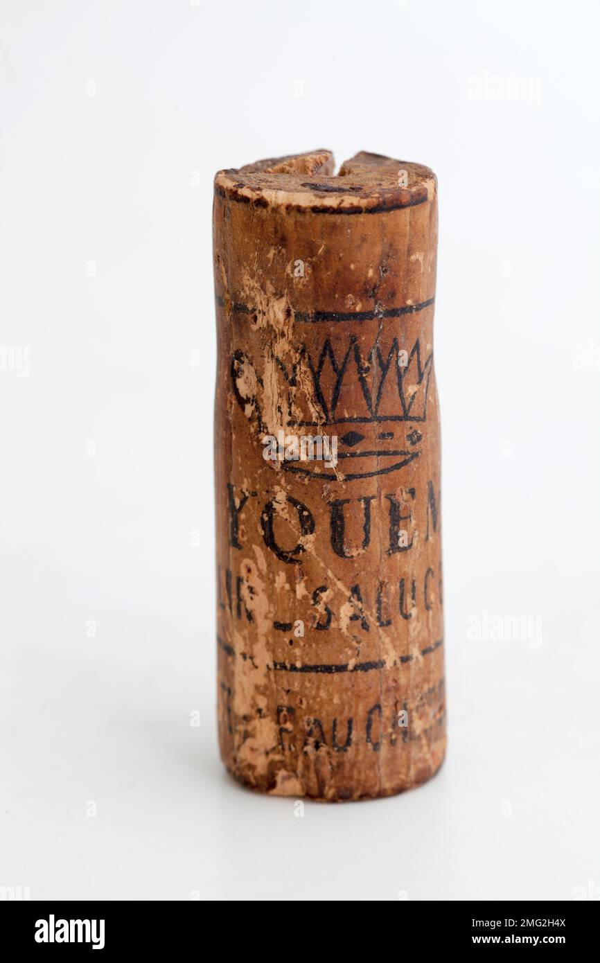 Le vieux liège d'une bouteille de vin du Château d'Yquem Banque D'Images