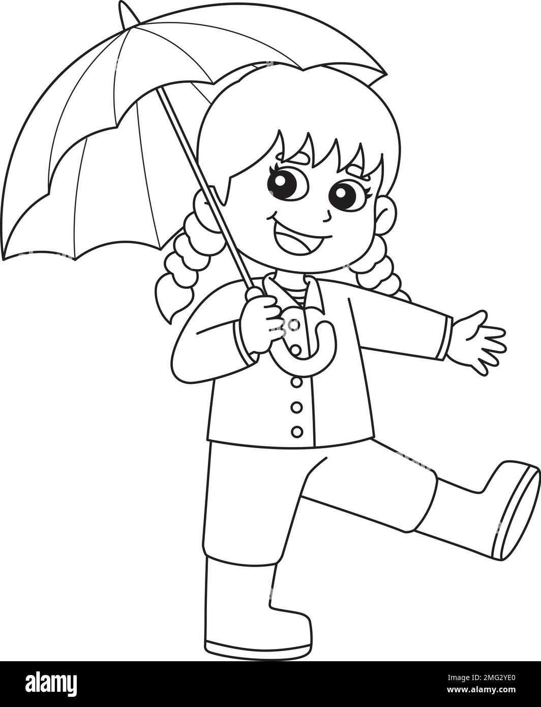 Spring Girl tenant une couleur isolée de parapluie Illustration de Vecteur