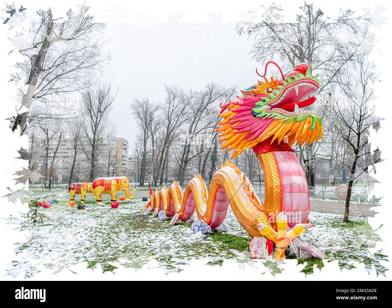 Lanternes traditionnelles exposées au Festival de lumière chinoise de Novi Sad. Banque D'Images