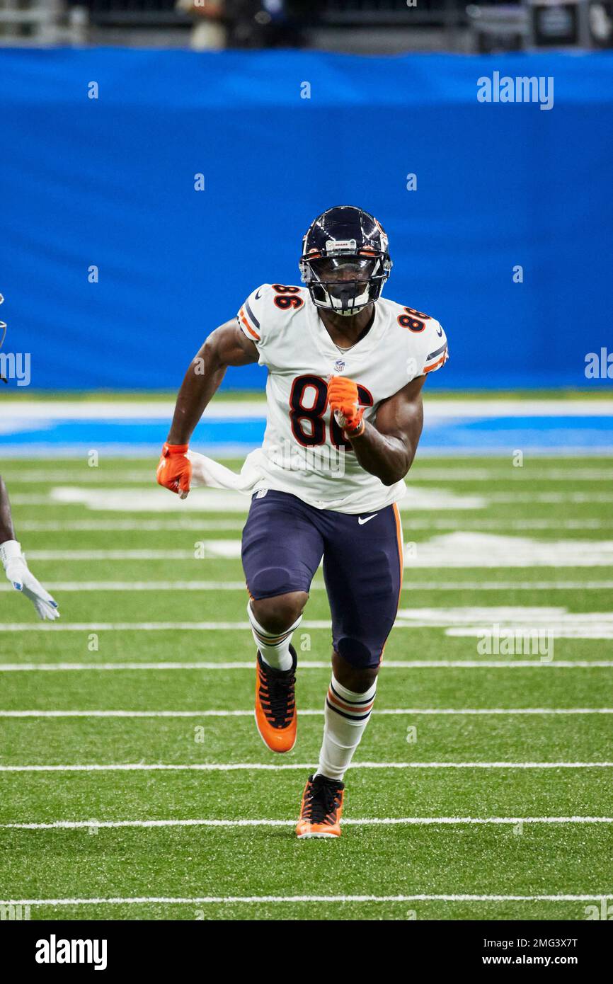 Chicago Bears tight end Demetrius Harris (86) in action against Detroit Lions during an NFL football game, Sunday, Sept. 13, 2020, in Detroit. (AP Photo/Rick Osentoski) Banque D'Images