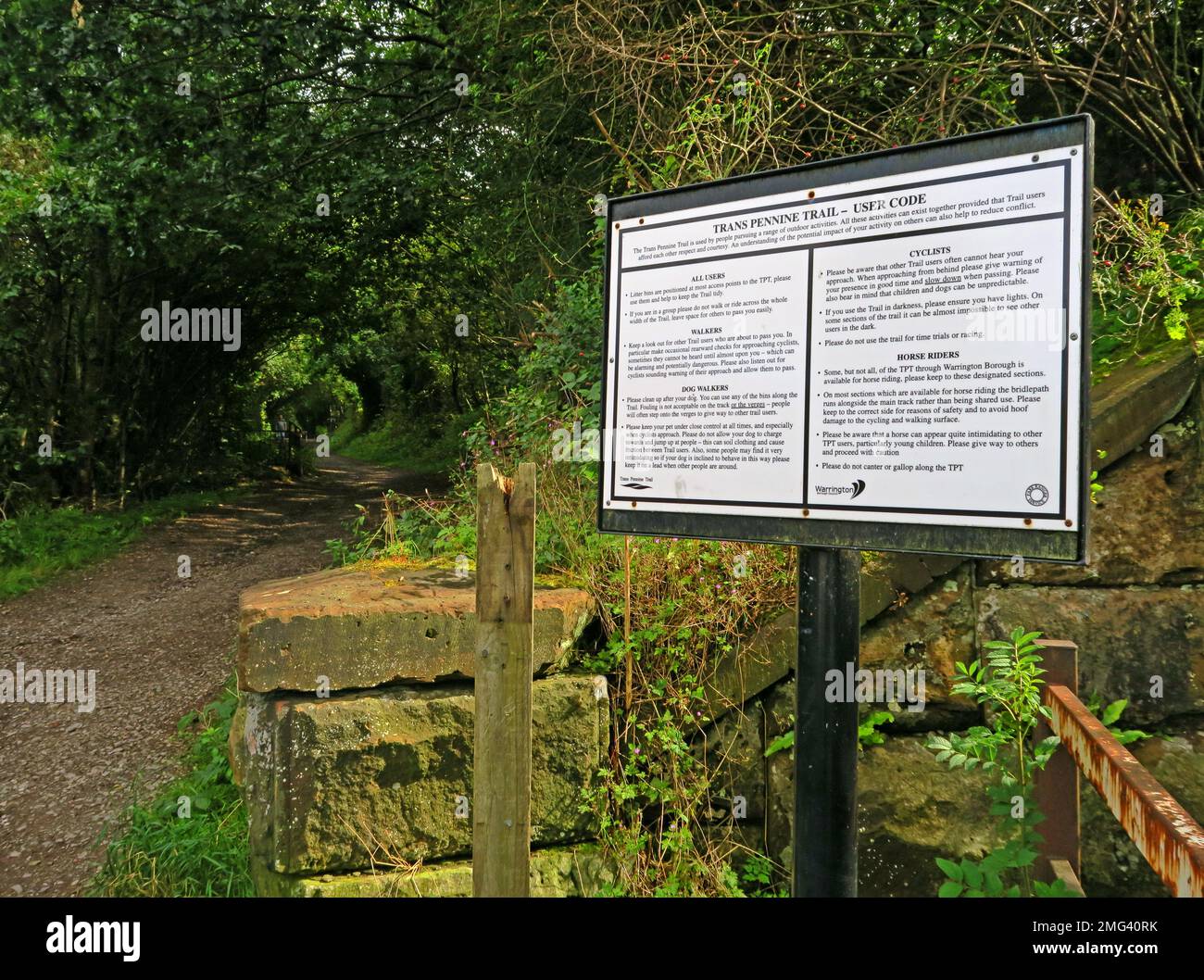 TPT Transennine Trail User Code Sign, Thelwall, Warrington, Cheshire, Angleterre, ROYAUME-UNI, WA4 2TB Banque D'Images