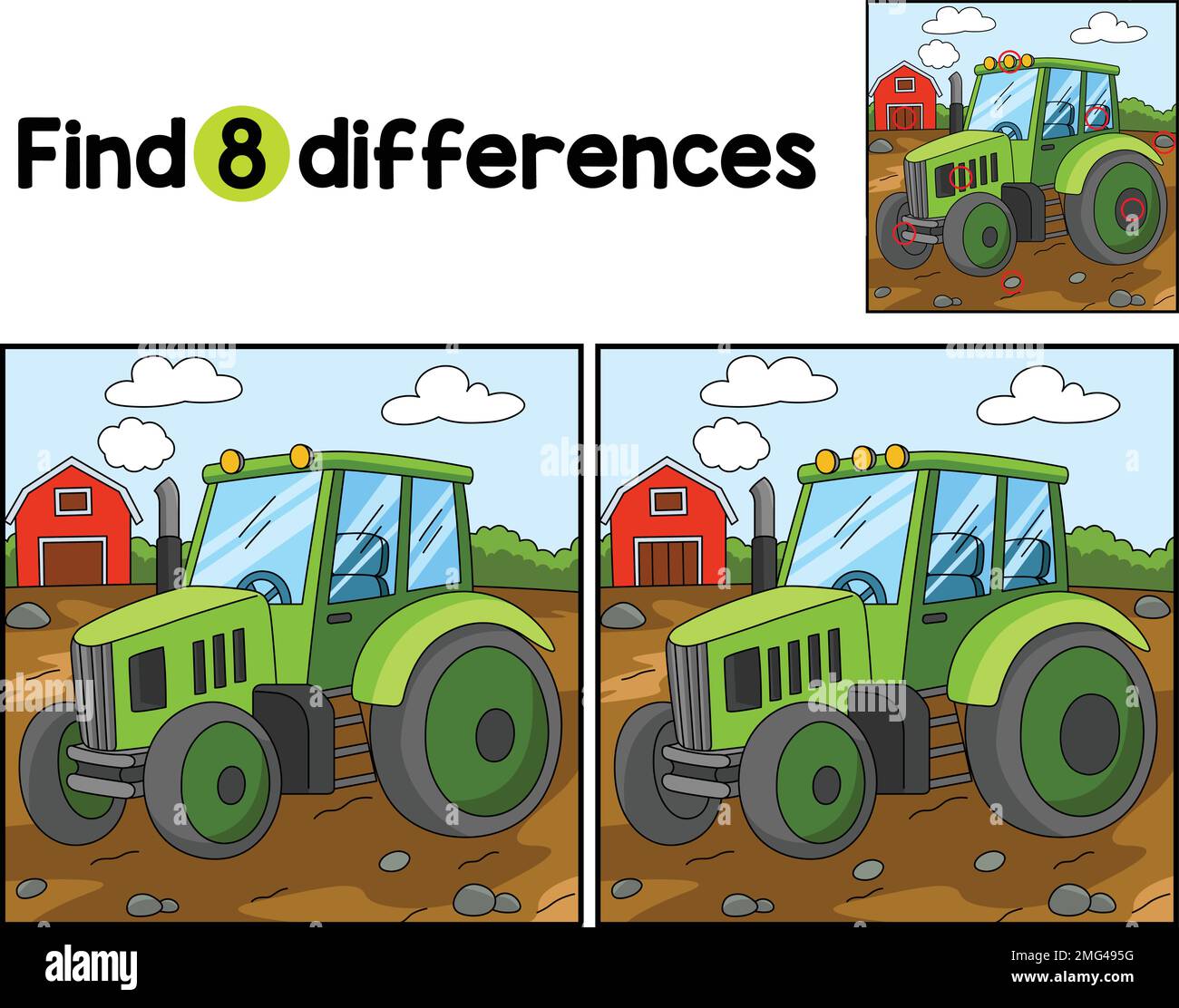 Une ferme de tracteurs trouve les différences Illustration de Vecteur