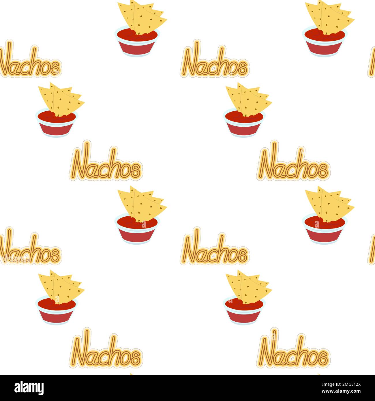 Motif sans fin de Nachos et lettrage à la main. Cuisine latino-américaine. Menu de restauration rapide. Isoler. Cuisine mexicaine traditionnelle. Bon pour la bannière, l'affiche, le menu, le Web, l'étiquette, prix ou emballage, mur. EPS Illustration de Vecteur