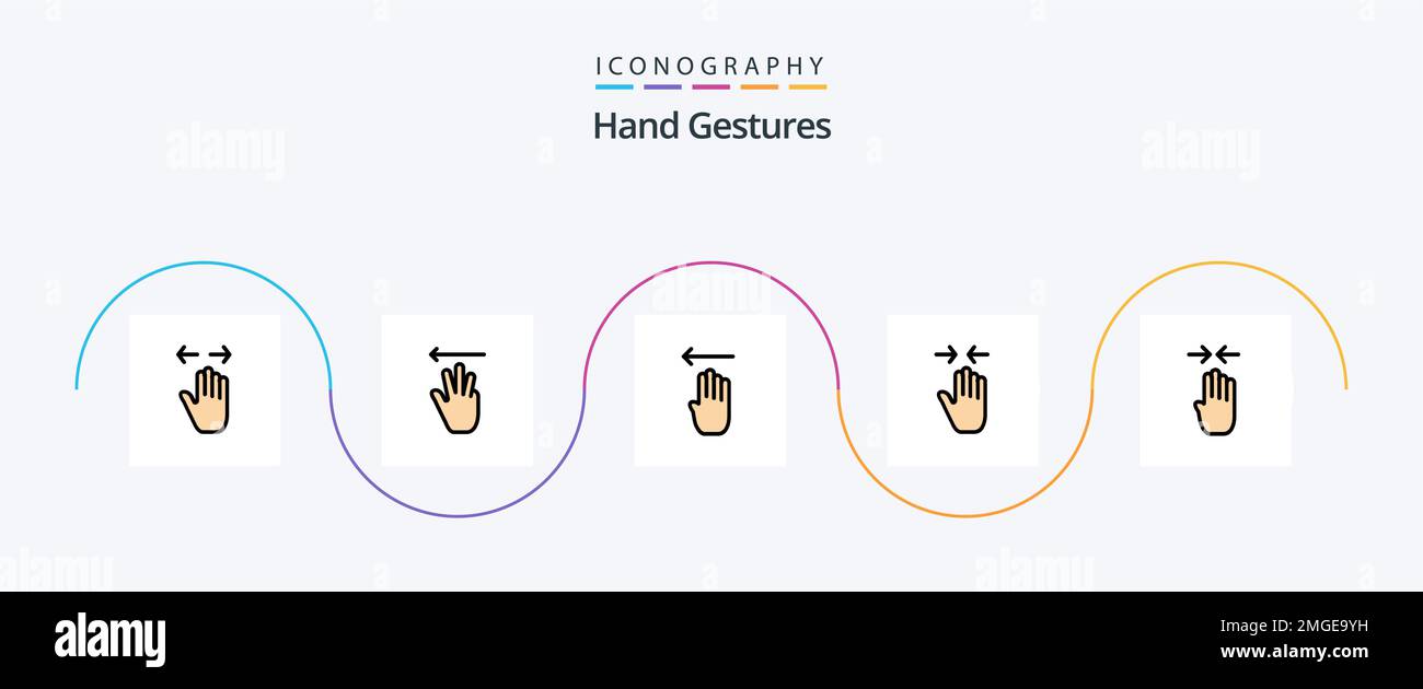 Mouvements de la main Pack d'icônes 5 à plat avec ligne et zoom avant. pincer. gauche. geste. gauche Illustration de Vecteur