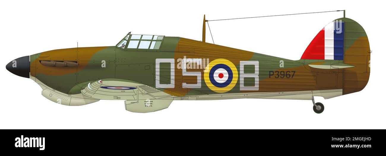 Hawker Hurricane Mk I (P3967, OS-B) piloté par Jock Perrin de l'escadron no 3 (Fighter) RAAF, Cyrénaïque, mars 1941 Banque D'Images