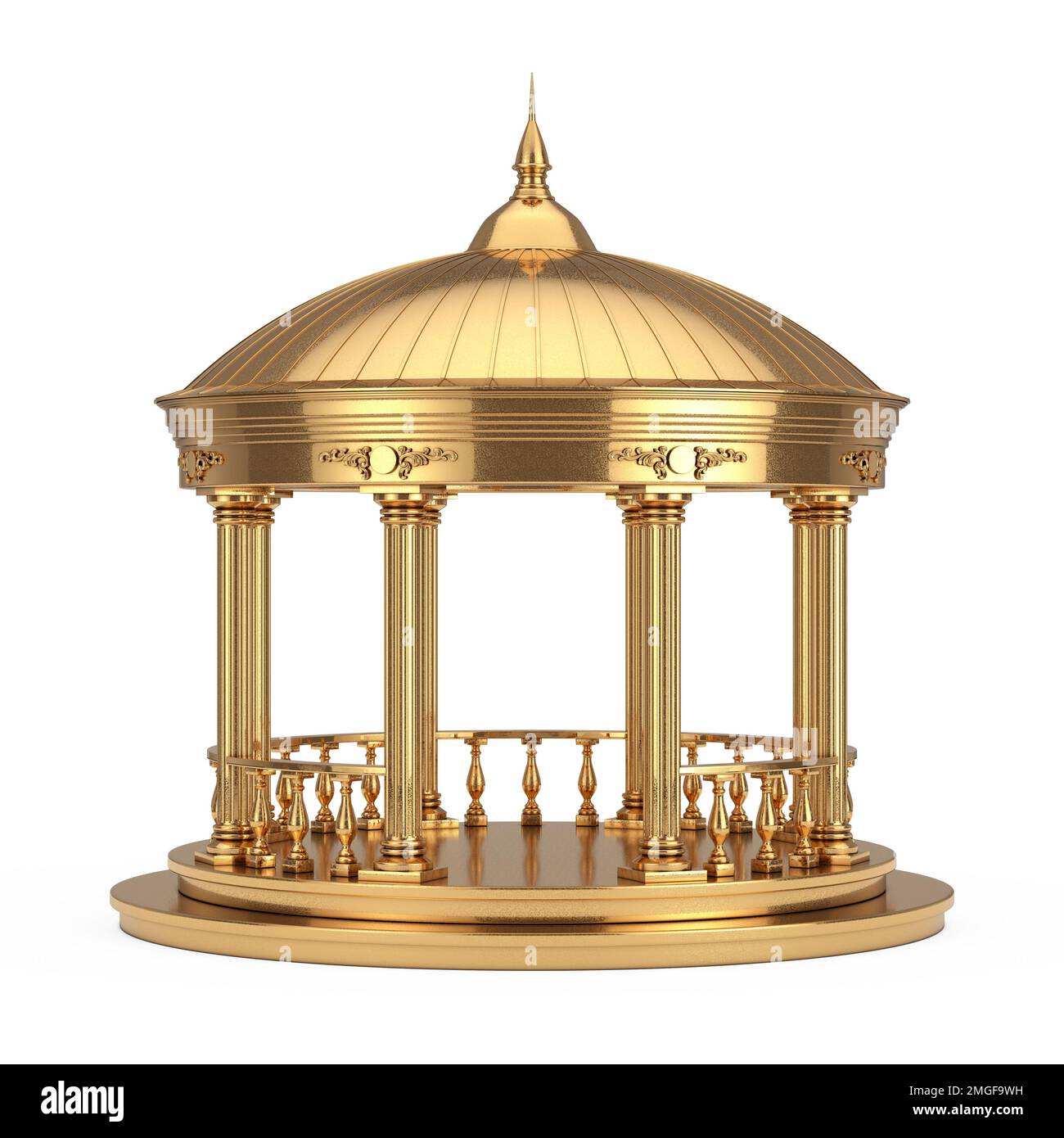 Urban Infrastructure Garden ou parc Golden Circle Gazebo avec colonnes et toit grecs, ou Pergola sur fond blanc. 3D rendu Banque D'Images