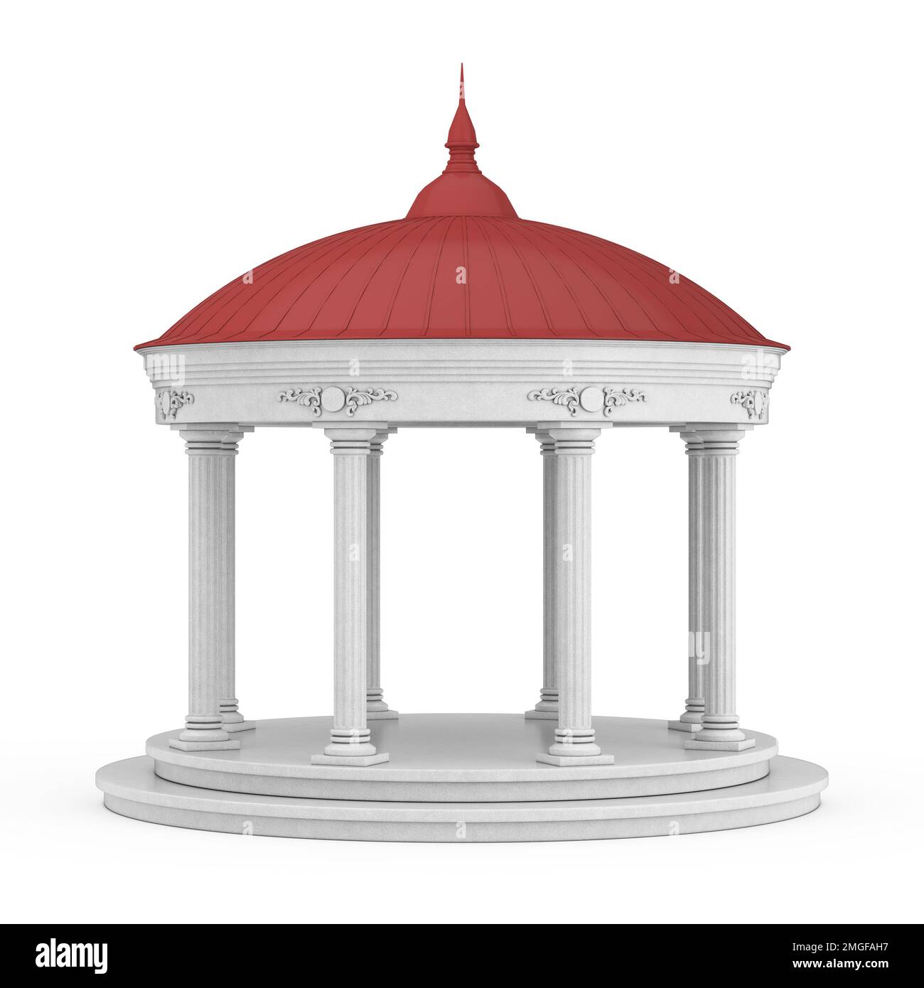 Urban Infrastructure Garden ou Park Circle Gazebo avec colonnes grecques et toit rouge, ou Pergola sur fond blanc. 3D rendu Banque D'Images