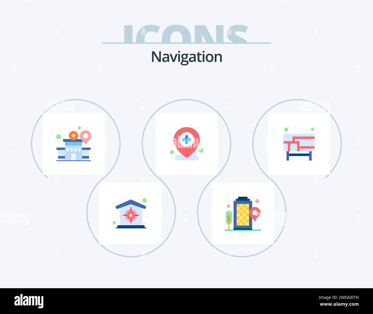 Navigation Flat Icon Pack 5 Icon Design. rues. ville. emplacement. plus. emplacement Illustration de Vecteur