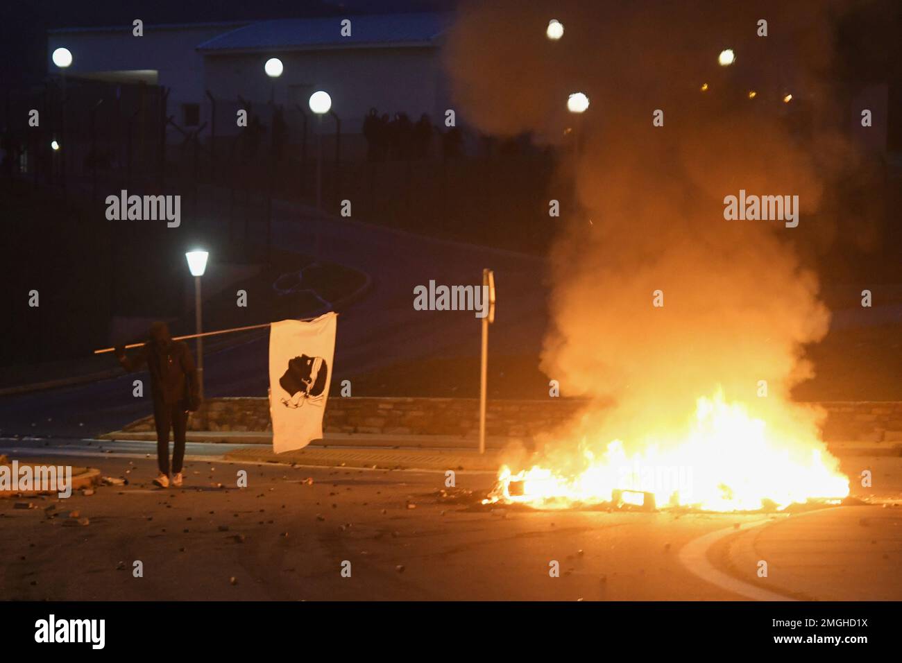 Département de haute-Corse (haute-Corse), Bastia, 27 mars 2022 : rassemblement des nationalistes corses à la mémoire de Yvan Colonna. Mauvaise conduite de protestation Banque D'Images