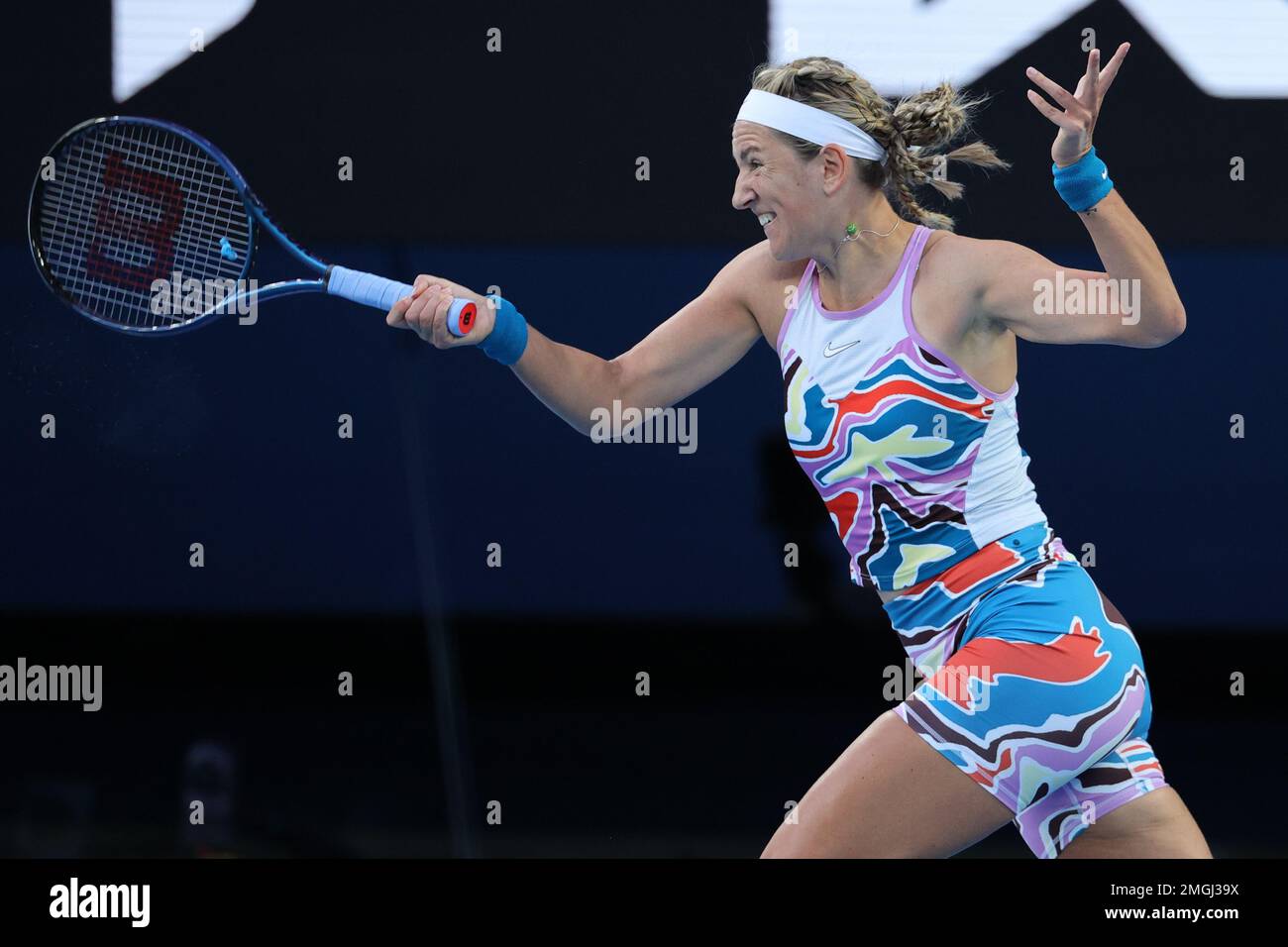 Melbourne, Australie. 26th janvier 2023. Victoria Azarenka en action contre Aryna Sabalenka lors de la demi-finale, jour 11 à l'Open de tennis australien 2023 à Rod laver Arena, Melbourne, Australie, le 26 janvier 2023. Photo de Peter Dovgan. Utilisation éditoriale uniquement, licence requise pour une utilisation commerciale. Aucune utilisation dans les Paris, les jeux ou les publications d'un seul club/ligue/joueur. Crédit : UK Sports pics Ltd/Alay Live News Banque D'Images