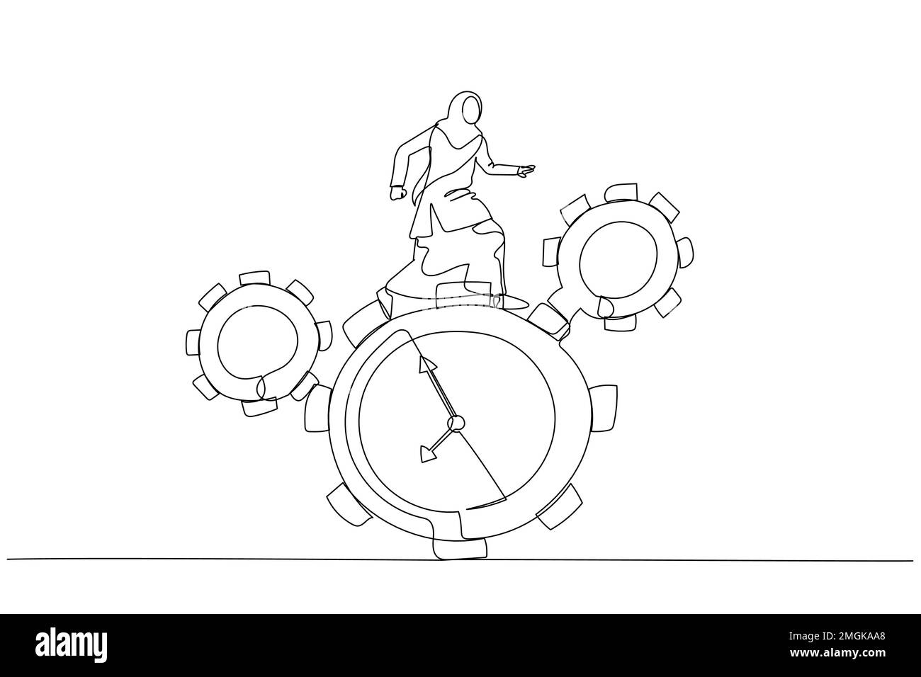 Illustration de la femme d'affaires musulmane courir le long de l'équipement sous forme d'horloge concept de la gestion du temps Illustration de Vecteur