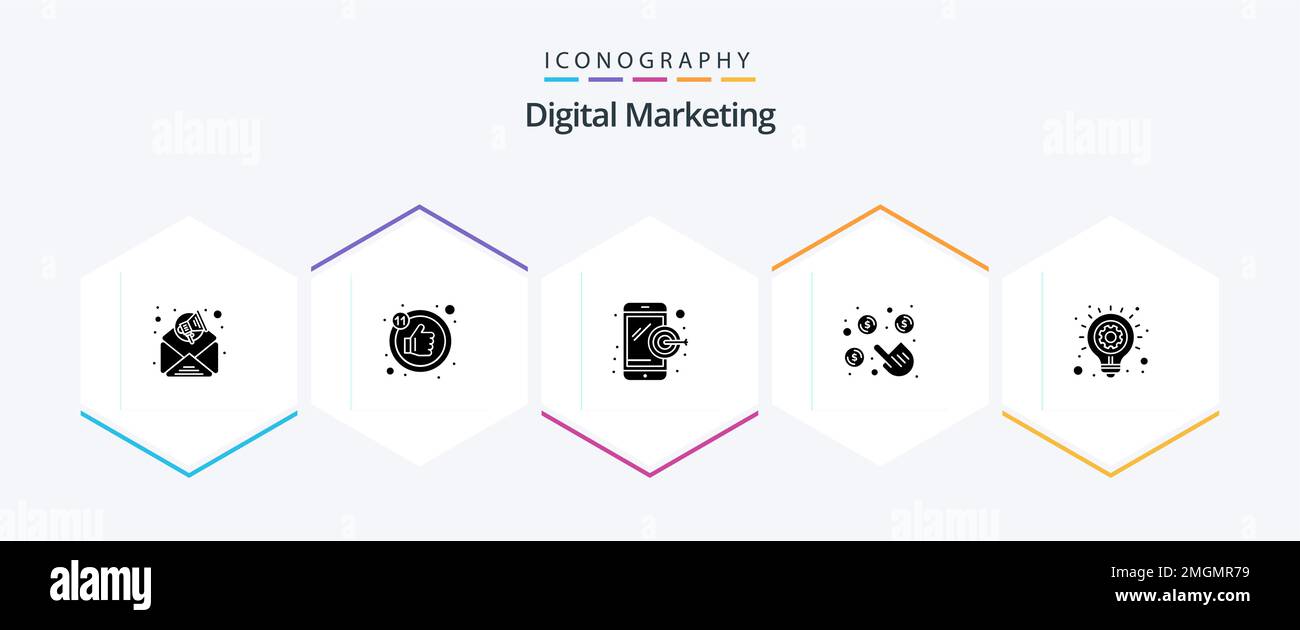 Digital Marketing 25 Glyph Icon pack comprenant . léger. mobile. idée. argent Illustration de Vecteur