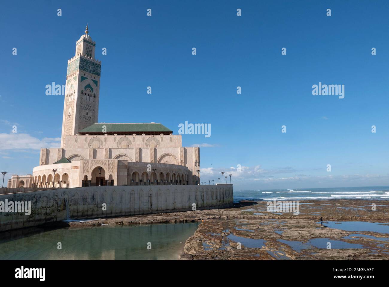 Casablanca a la nouvelle étonnante mosquée Hassan 2.plus grande mosquée en fonctionnement en Afrique, 7th dans le monde et 2nd minaret plus haut. Banque D'Images