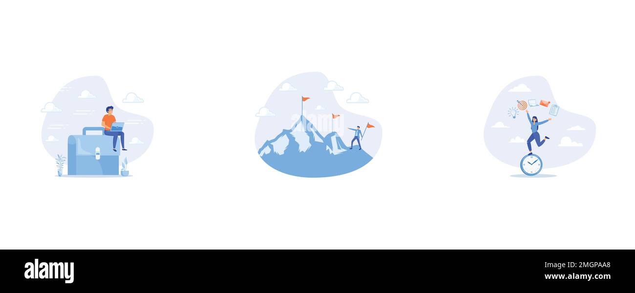 Expérience de travail, ambition de réussite et atteindre l'objectif, multitâche ou gestion du temps professionnel, définir l'illustration moderne à vecteur plat Illustration de Vecteur