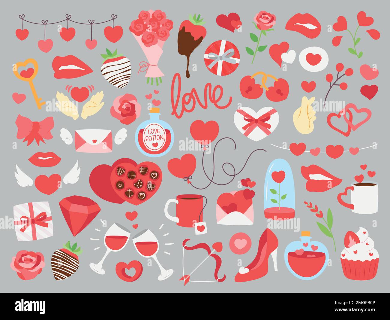 Collection d'objets et d'articles de Saint-Valentin simples et mignons. Illustrations vectorielles colorées. Illustration de Vecteur