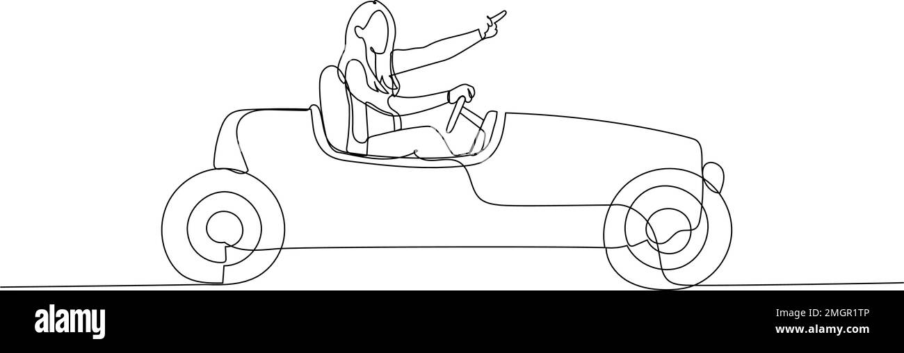 Dessin d'une femme d'affaires conduisant une voiture de roadster rouge vintage concept de succès d'affaires et de leadership Illustration de Vecteur