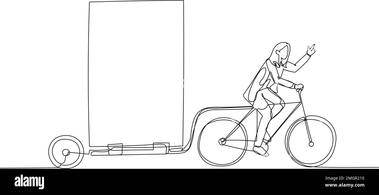 Dessin d'une femme d'affaires à vélo avec porte-affiche concept de publicité extérieure Illustration de Vecteur