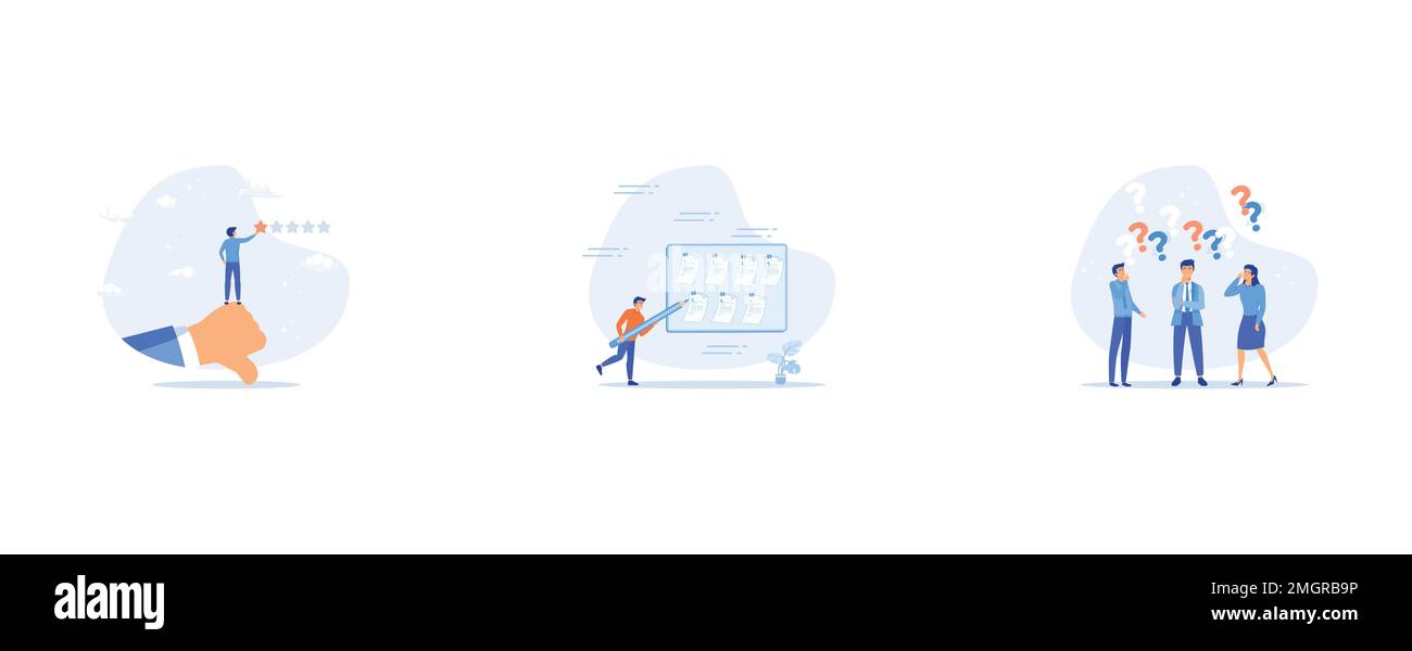 Feedback négatif, Catégorie ou priorité du travail pour la gestion de projet, confusion des personnes avec le problème de confusion ou de doute, définir un vecteur plat illustrateur moderne Illustration de Vecteur