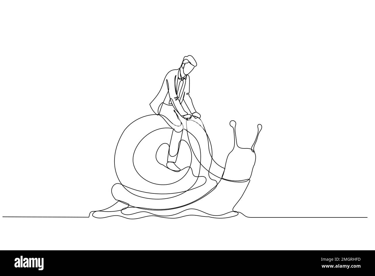 Dessin animé de l'homme d'affaires circonscription escargot concept de développement lent des affaires. Un art de style ligne Illustration de Vecteur